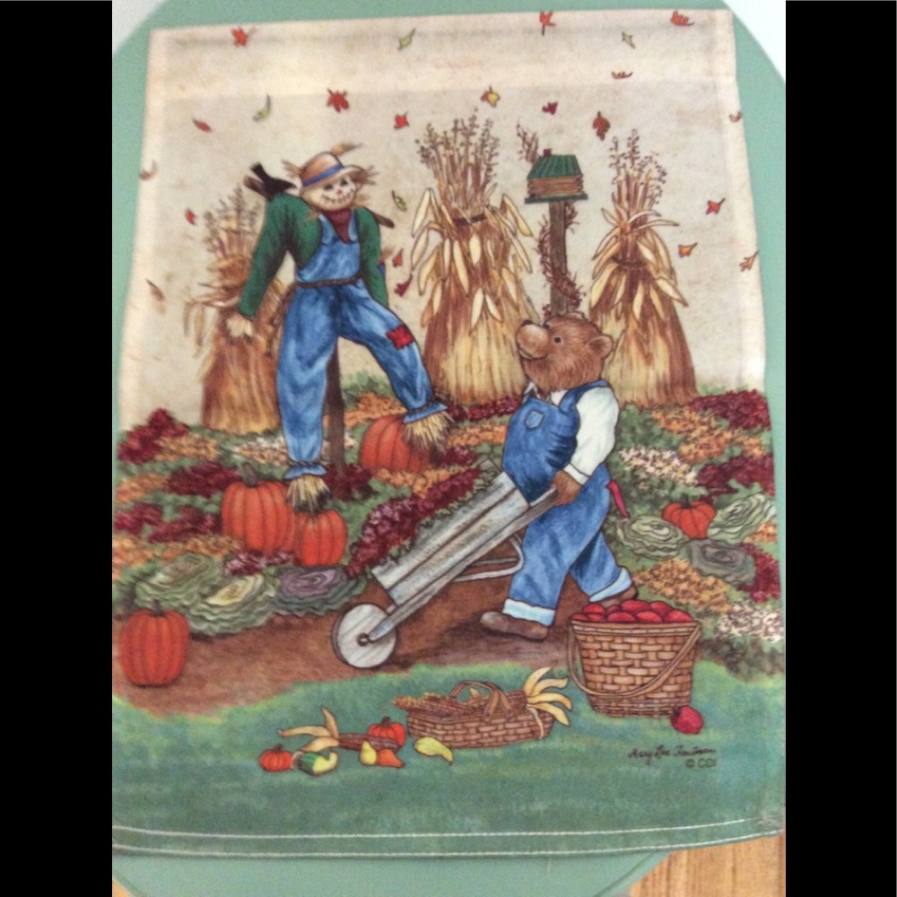 Scarecrow & Bear in Field 🎃 Fall  🍂 MiniFlag